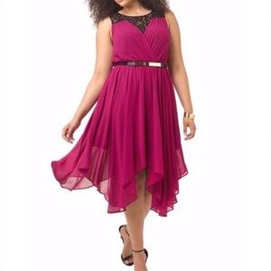 City Chic Layered Keyhole Chiffon Dress Raspberry